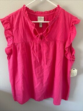 St. John's Bay Hot Pink Ruffle Tie-Neck Tank